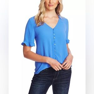 Cece Blue Ruffled-Sleeve Blouse shirt for spring